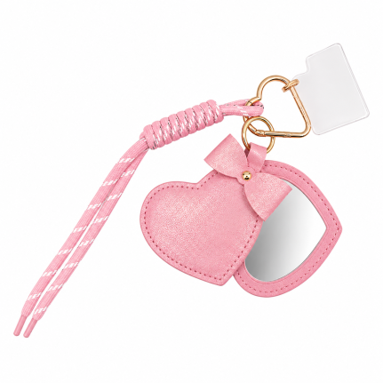 PORTABLE MIRROR HEART KEYCHAIN - PINK 