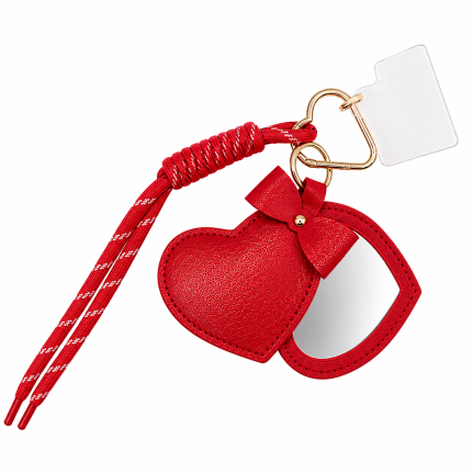 PORTABLE MIRROR HEART KEYCHAIN - RED