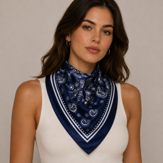 SILK SCARF - NAVY 