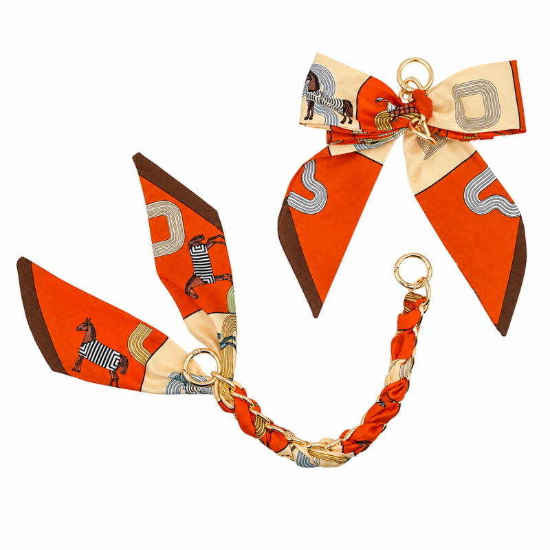 SILK BOW CHAIN CHARM - ORANGE 