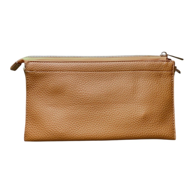 TEXTURED VEGAN LEATHER CLUTCH/CROSSBODY - CAMEL