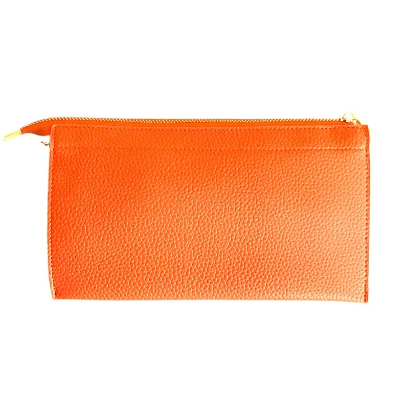 TEXTURED VEGAN LEATHER CLUTCH/CROSSBODY -  ORANGE
