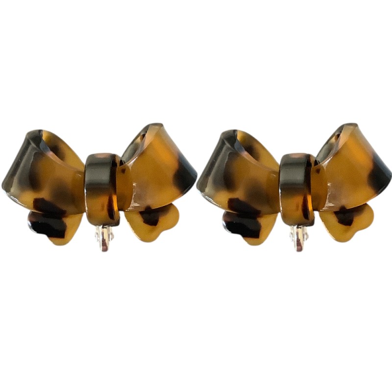 ACRYLIC CLIP-ON BOW EARRINGS - BROWN 