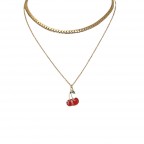 DOUBLE LAYERED CHERRY NECKLACE - GOLD 