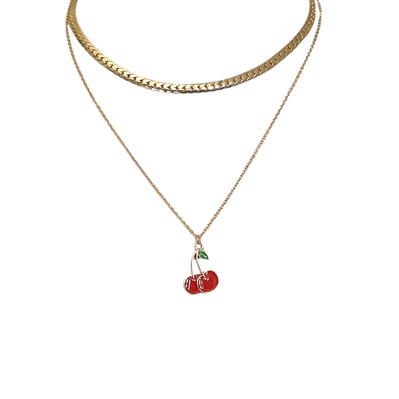 DOUBLE LAYERED CHERRY NECKLACE - GOLD 