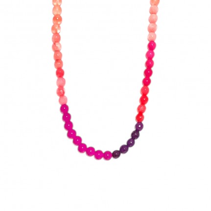 COLORFUL BEADED NECKLACE - MULTI DARK PINK 