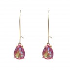 FISHHOOK RHINESTONE EARRINGS - IRIDESCENT PINK