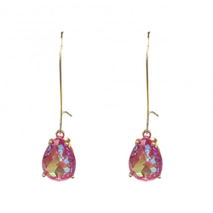 FISHHOOK RHINESTONE EARRINGS - IRIDESCENT PINK
