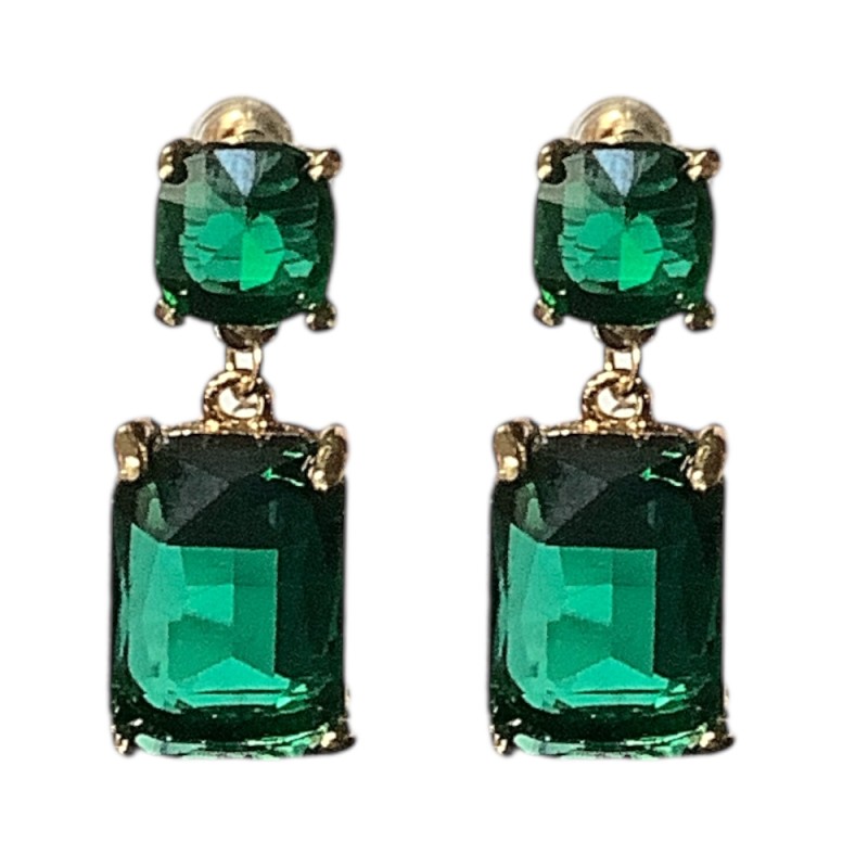 SQUARE DANGLE EARRINGS - EMERALD GREEN
