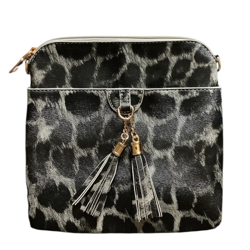 FRINGE CROSSBODY BAG - GRAY LEO 