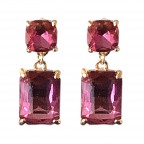 SQUARE DANGLE EARRINGS - HOT PINK 