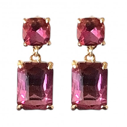 SQUARE DANGLE EARRINGS - HOT PINK 
