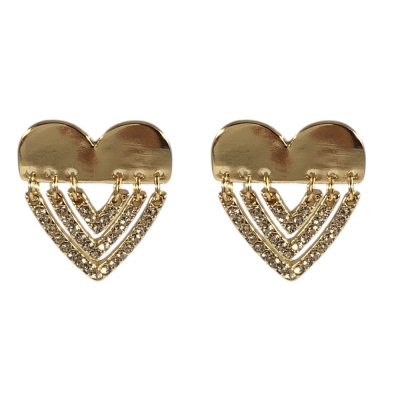 RHINESTONE HEART EARRINGS - GOLD 