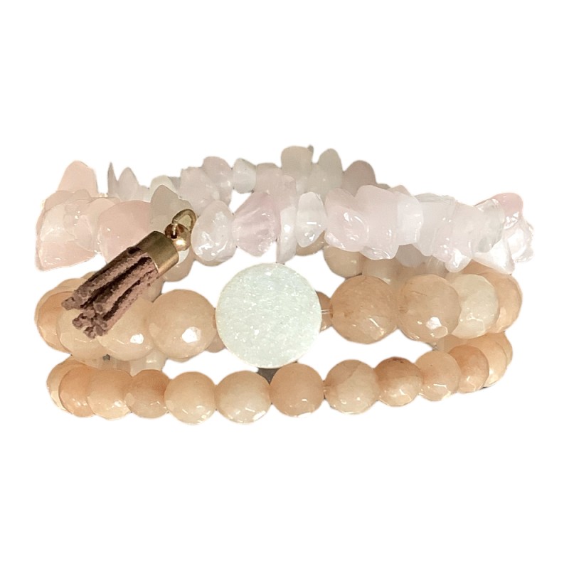STRAND STONE BRACELET - WHITE & PINK 