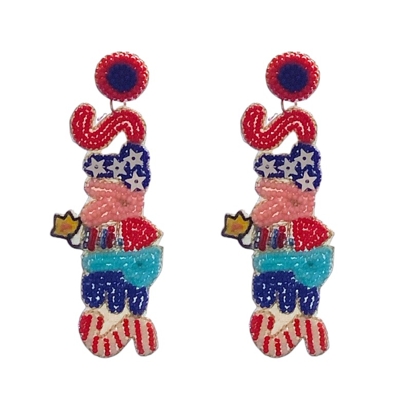 BEADED DROP DOWN EARRNGS - STRIPES 