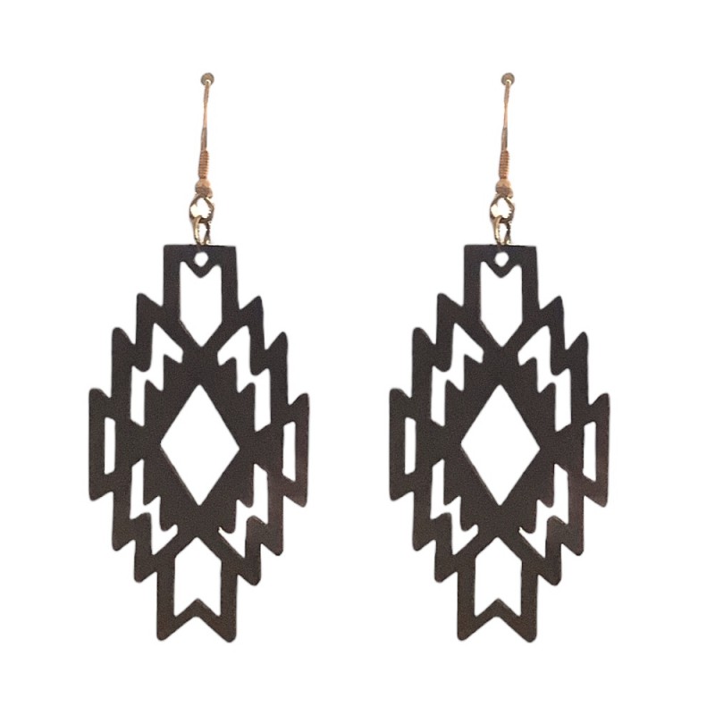 WOOD GEOMETRIC EARRINGS - BROWN 