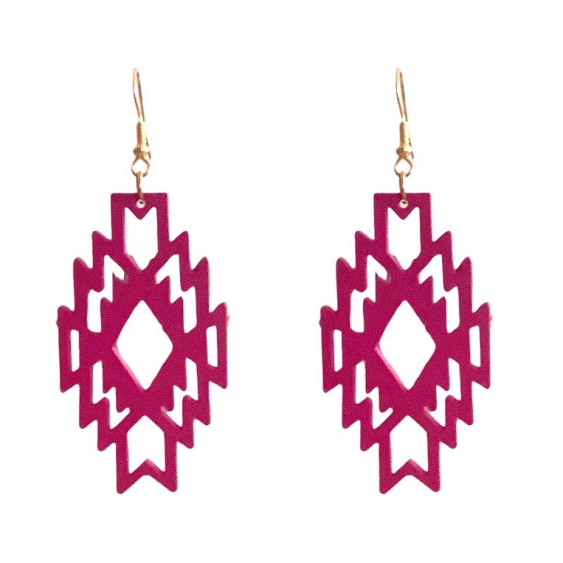 WOOD GEOMETRIC EARRINGS - FUCHSIA 