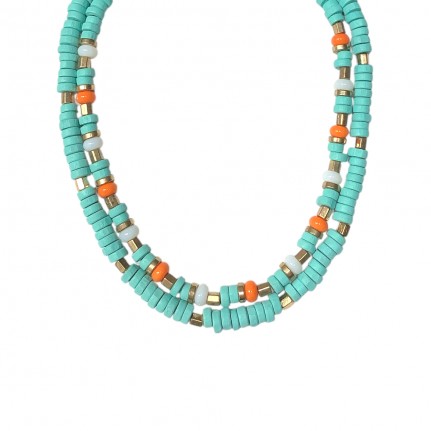 WOOD BEADED NECKLACE - TURQUOISE 