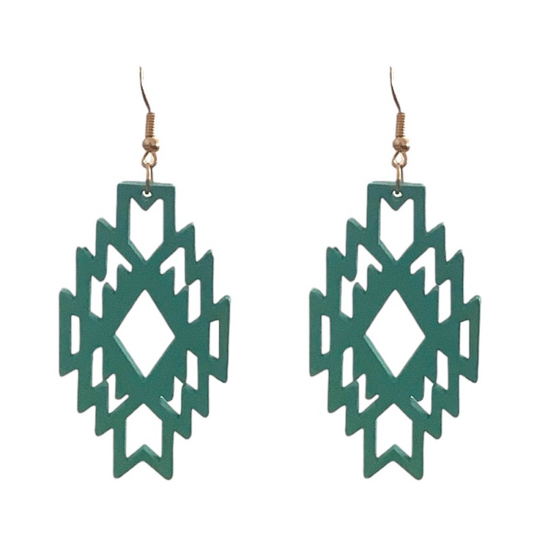 WOOD GEOMETRIC EARRINGS - TURQUOISE