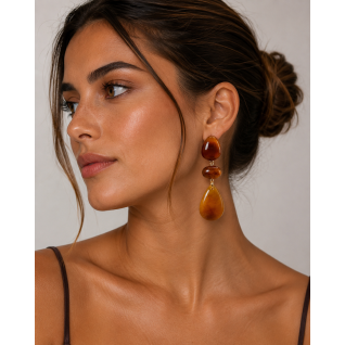 ACRYLIC DROP DOWN EARINGS - BROWN 