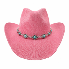STRAW WESTERN HAT - PINK 