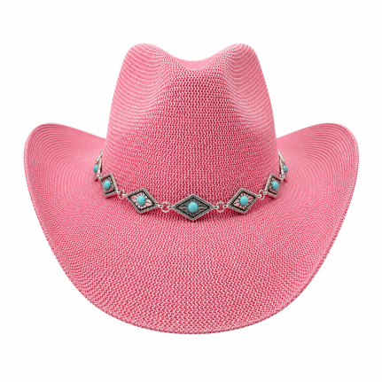 STRAW WESTERN HAT - PINK 