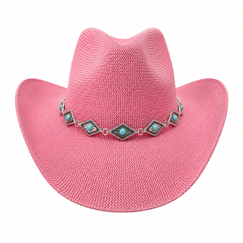 STRAW WESTERN HAT - PINK 