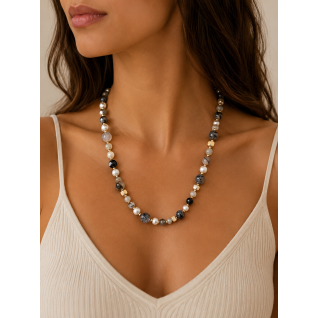 BEADED CRYSTAL NECKLACE - GREY 