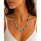 BEADED CRYSTAL NECKLACE - BLUE 
