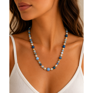 BEADED CRYSTAL NECKLACE - BLUE 