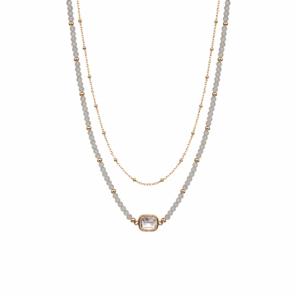 LAYER BEADED NECKLACE - WHITE 