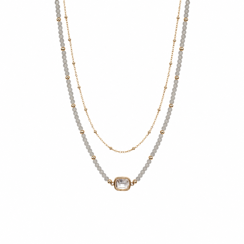LAYER BEADED NECKLACE - WHITE 
