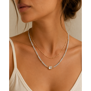 LAYER BEADED NECKLACE - WHITE 
