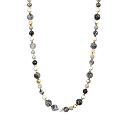 BEADED CRYSTAL NECKLACE - GREY 