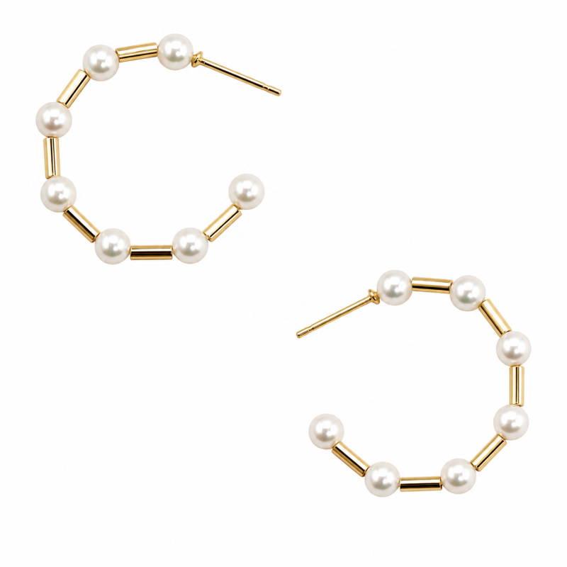 HOOP PEARL EARRINGS - GOLD DIPPED 