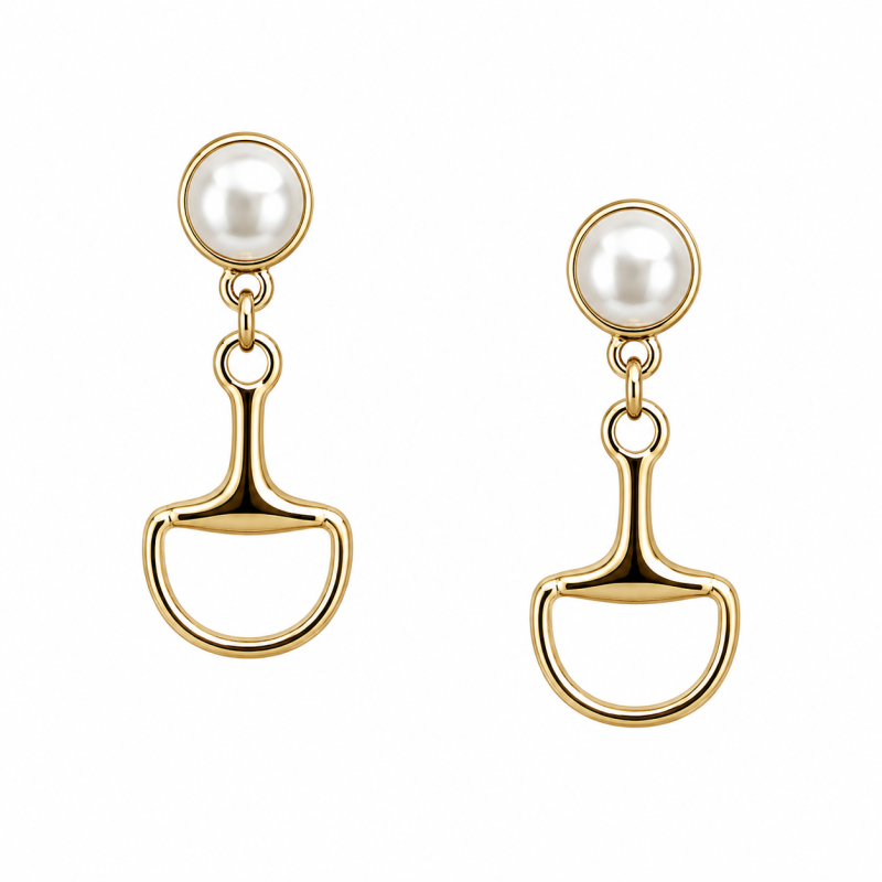 HORSEBIT PEARL EARRINGS - GOLD DIPPED 