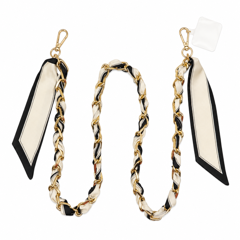 SILK SCARF PHONE/PURSE STRAP - BEIGE 