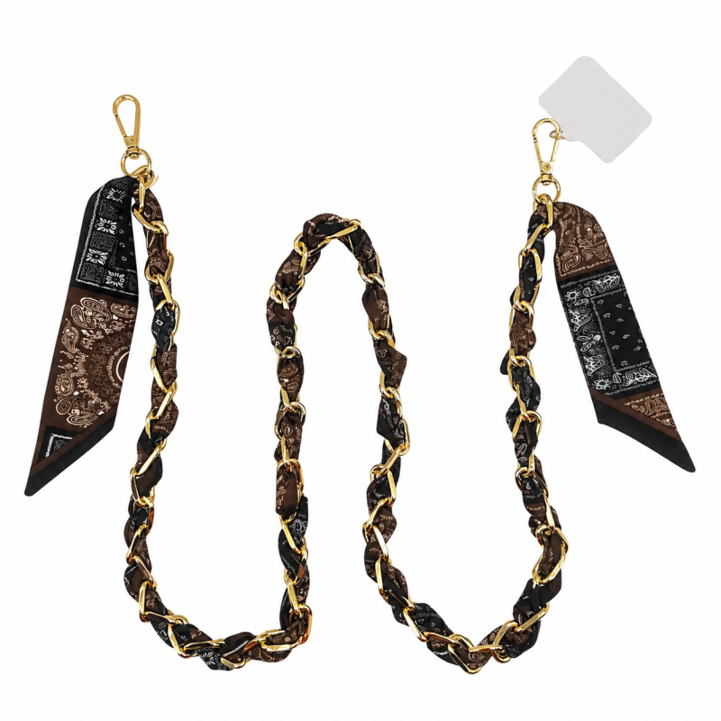 SILK SCARF PURSE STRAP - BROWN & BLACK 