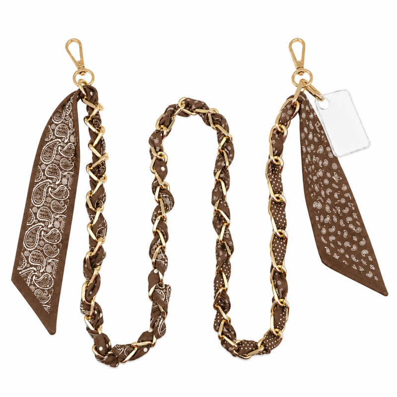 SILK SCARF PURSE STRAP - BROWN 