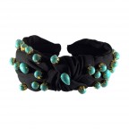 KNOTTED JEWELED HEADBAND - BLACK 