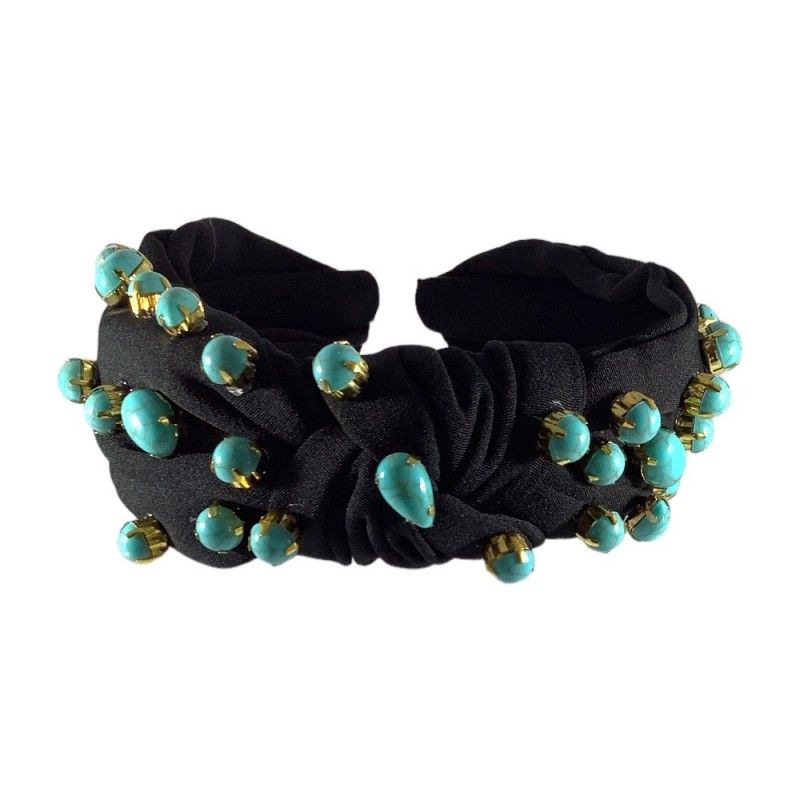 KNOTTED JEWELED HEADBAND - BLACK 