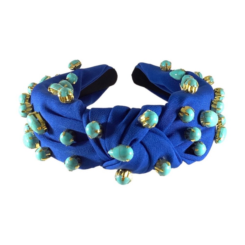 KNOTTED JEWELED HEADBAND - BLUE 