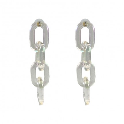 LINK PLASTIC CHAIN EARRINGS - IRIDESCENT CLEAR 