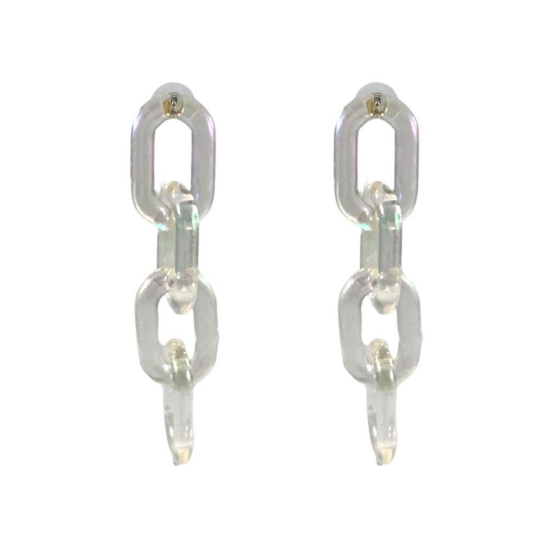 LINK PLASTIC CHAIN EARRINGS - IRIDESCENT CLEAR 