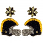SEED BEAD HELMET EARRINGS - BLACK & YELLOW