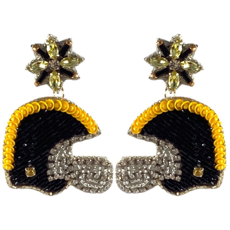 SEED BEAD HELMET EARRINGS - BLACK & YELLOW
