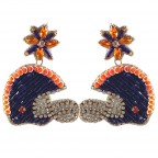 SEED BEAD HELMET EARRINGS - NAVY & ORANGE 