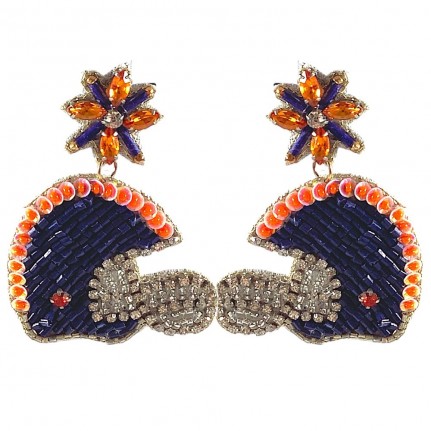 SEED BEAD HELMET EARRINGS - NAVY & ORANGE 