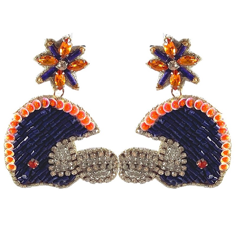 SEED BEAD HELMET EARRINGS - NAVY & ORANGE 