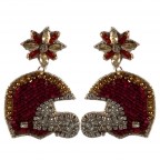 SEED BEAD HELMET EARRINGS - BURGUNDY & GOLD